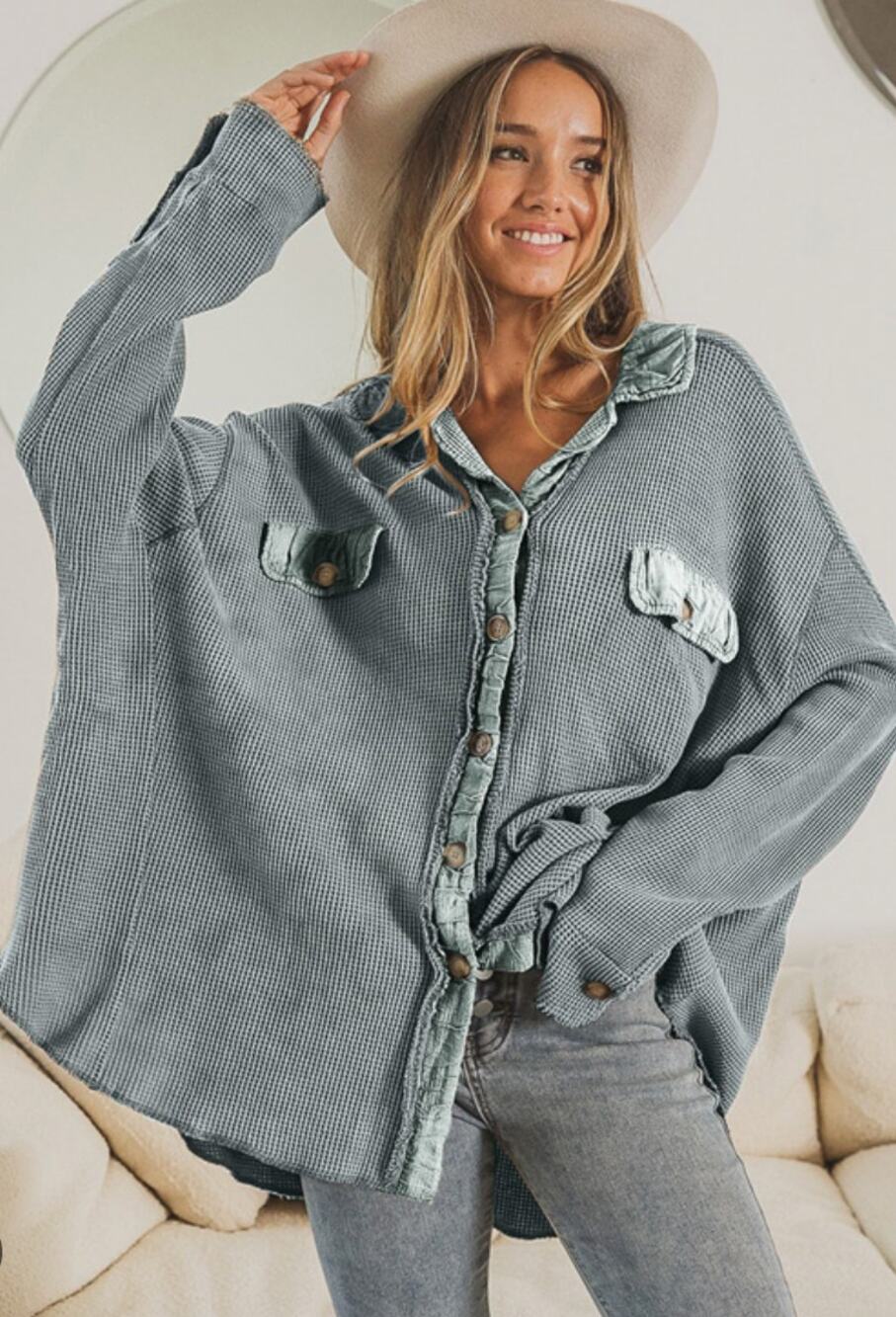 Free People One Scout Jacket Waffle Button Up Medium